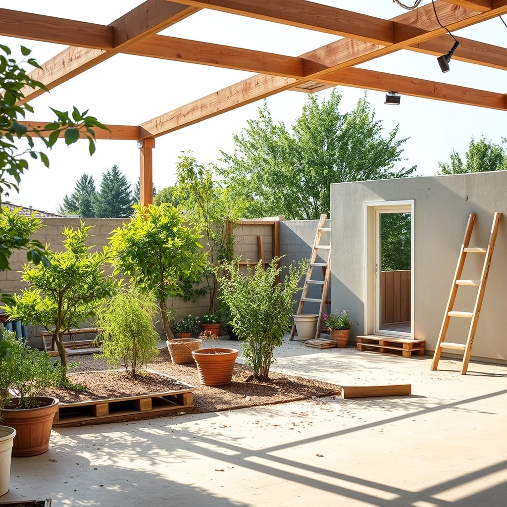 Studio de jardin en cours de pose (illustration)